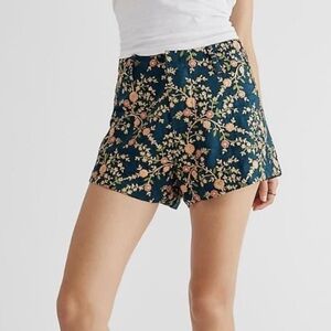 Momo New York Floral Embroidered Silk Shorts X Free People Turquoise Medium Boho